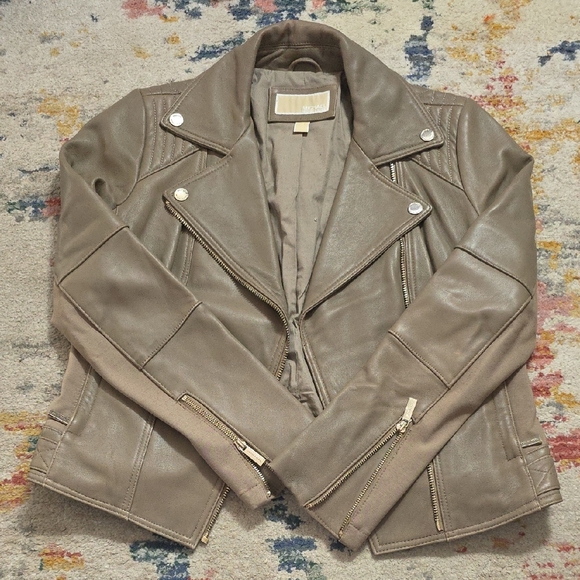 Michael Kors Beige Leather Jacket - Picture 1 of 7